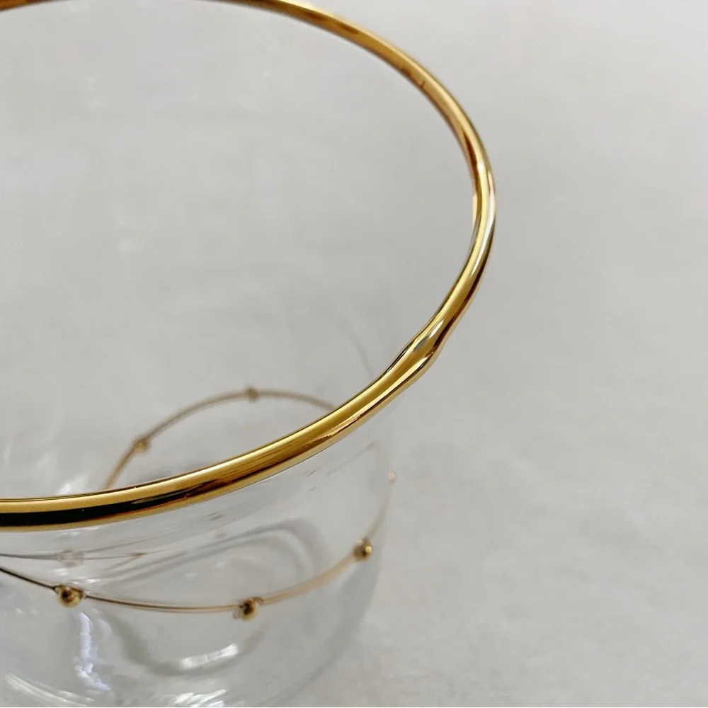 Vintage Pier 1 Clear Blown Glass Vase Gold Rim Spiral Swirl Accent 6”
